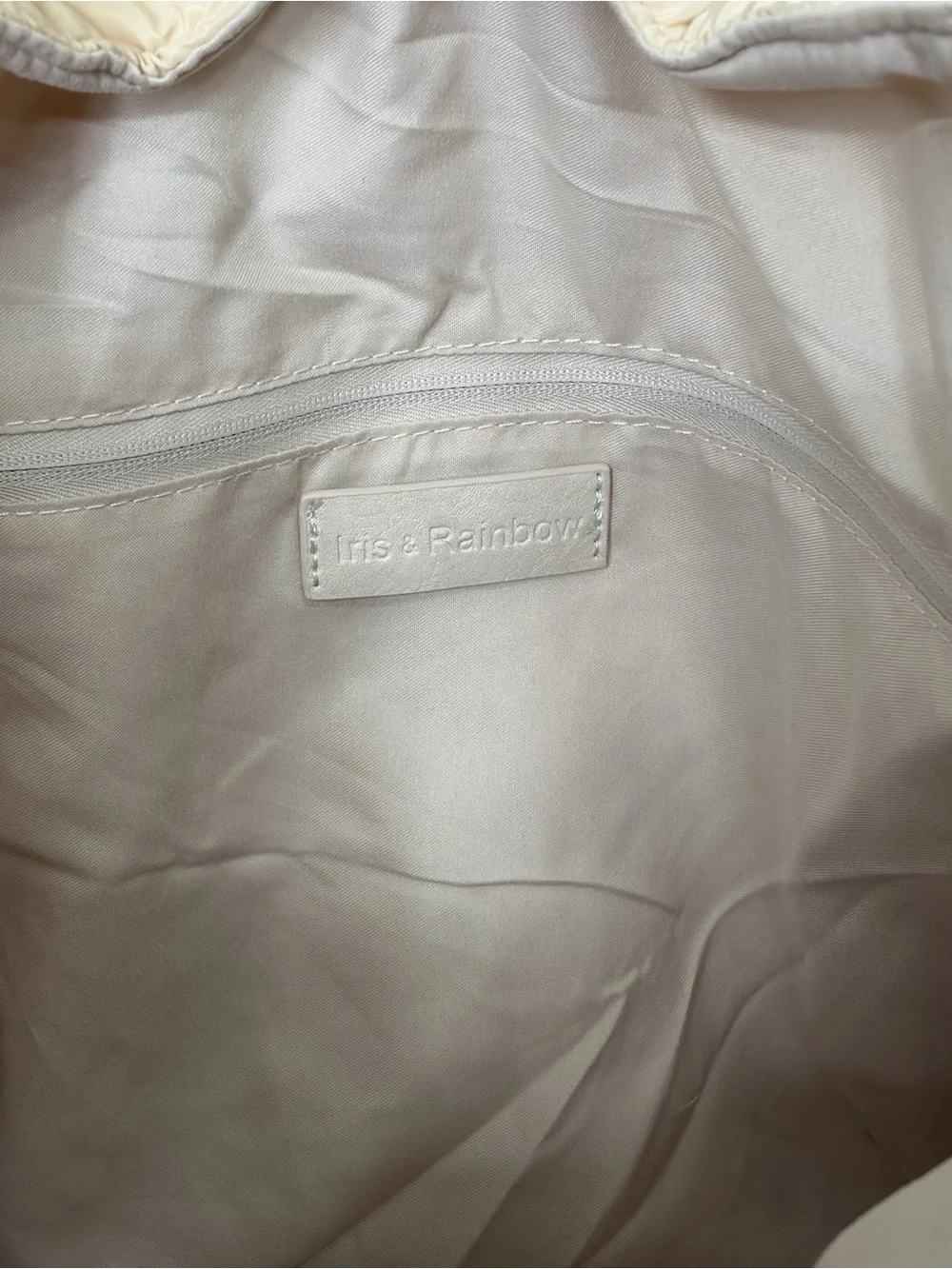 Iris & Rainbow Quilted Puffer Drawstring Backpack in Creamy White NWT